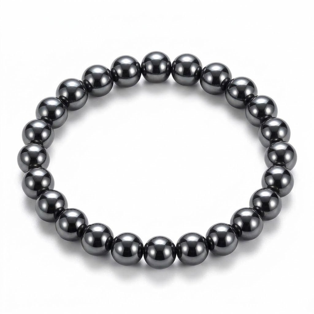 Original Natural Hematite Bracelet – 100% Genuine Gemstone Bead Wristband for Grounding, Negative Energy Protection, Focus & Stability