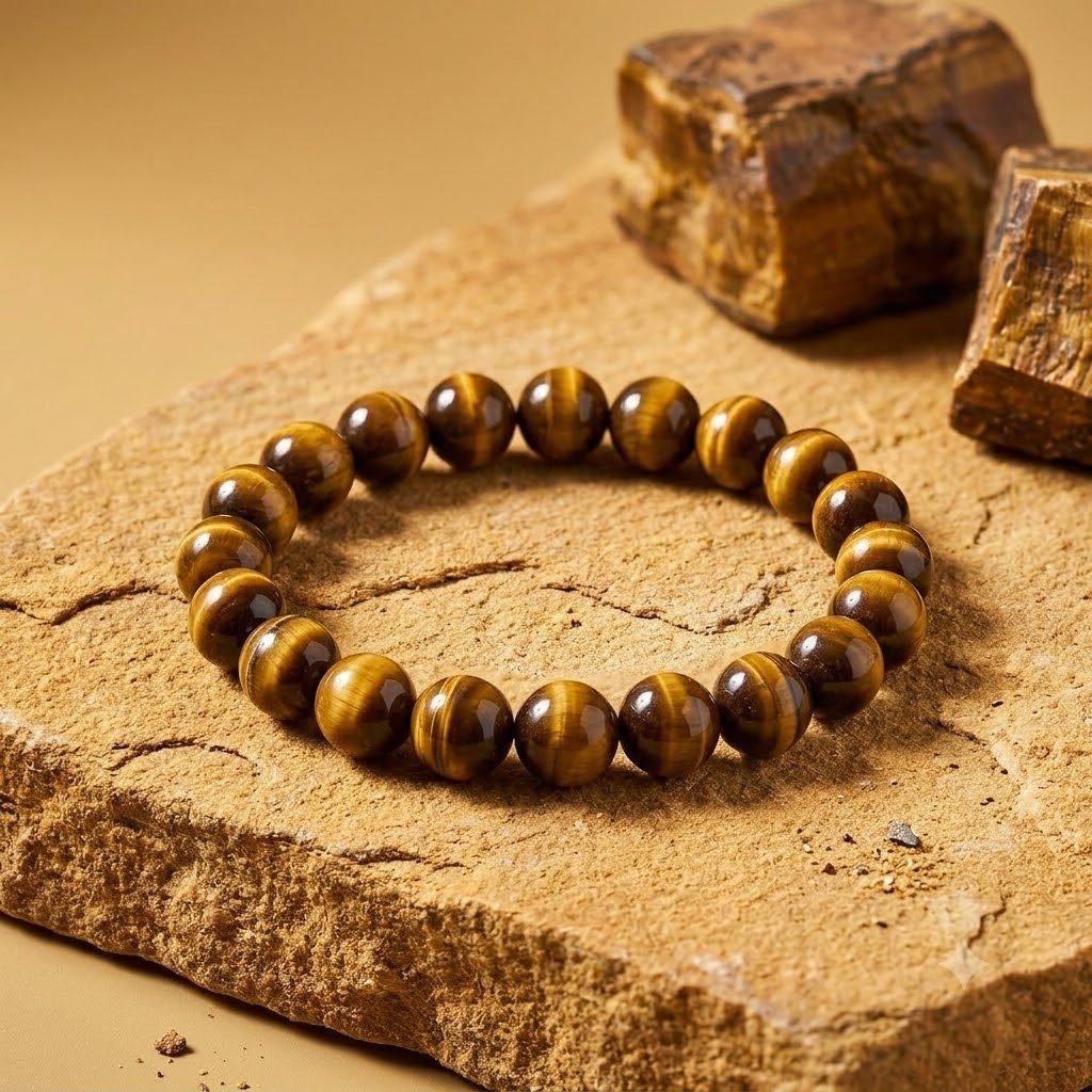 Original Natural Tiger Eye Bracelet – Premium Gemstone Bead Wristband for Confidence, Protection & Career Success