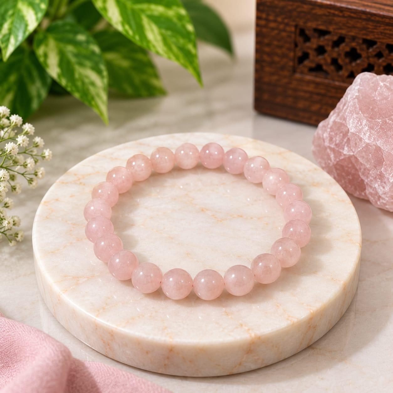 Original Natural Rose Quartz Bracelet – 100% Premium Gemstone Bead Wristband for Love, Emotional Healing, Stress Relief & Positivity