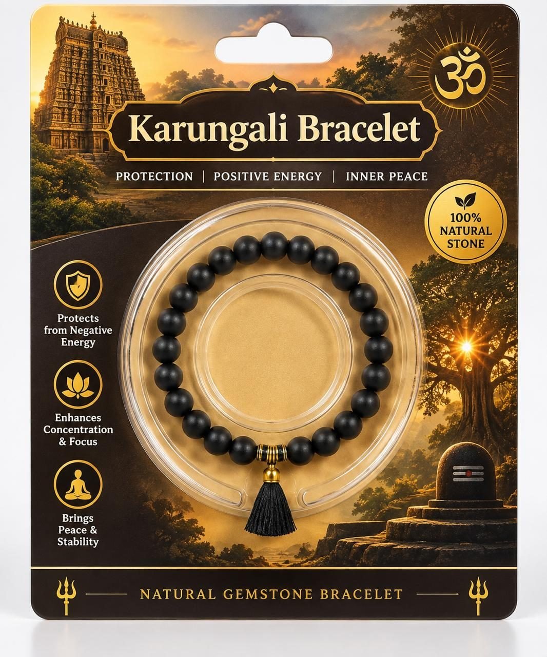 Original Karungali Bracelet with Tassel – Natural Black Ebony Wood Bead Bracelet for Protection, Focus, Peace & Positive Energy