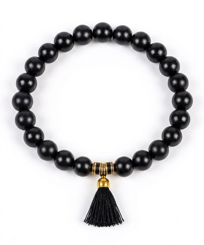 Original Karungali Bracelet with Tassel – Natural Black Ebony Wood Bead Bracelet for Protection, Focus, Peace & Positive Energy